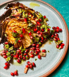 Roasted Cabbage with Pomegranate, Pistachios and Fresh Herbs