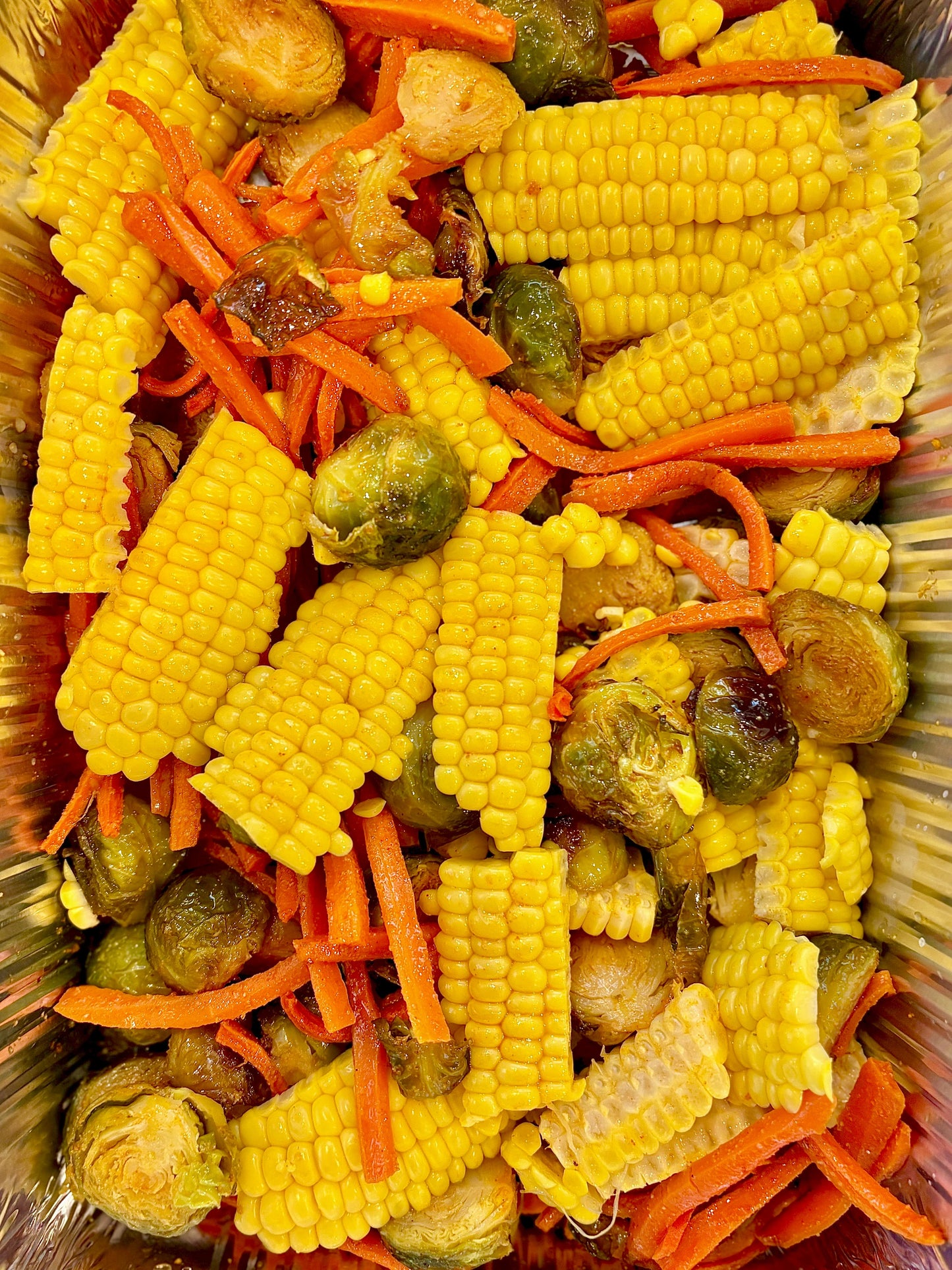 Roasted Corn, Carrots, Brussels Sprouts